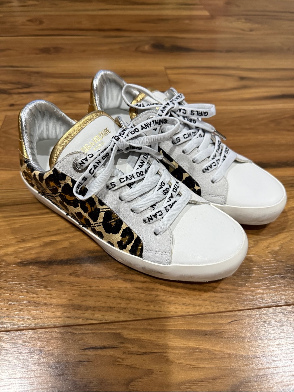 Zadig & Voltaire White, Gold & Leopard Low-Top Sneakers size 36